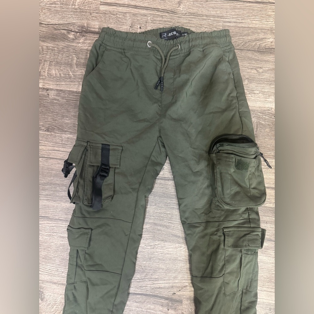 Kids Olive Green Cargo Joggers - Picture 2 of 7
